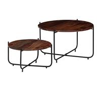 Hoopleep Lot de 2 tables basses, rondes, en bois d'acacia, 60 x 35 cm et 45 x 20 cm, design industriel pour la maison, finition polie