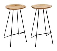Hoopleep Lot de 2 tabourets de bar en teck massif - 40 x 40 x 79 cm - Finement poncé et traité à l'huile - Pieds en fer robuste - Design rustique - Pour cuisine, comptoir et bar