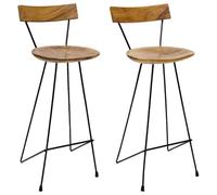 Hoopleep Lot de 2 tabourets de bar en teck massif finement poncé et traité à l'huile, 40 x 40 x 103 cm, pieds en fer revêtu par pulvérisation, style rustique pour cuisine, comptoir, île de bar