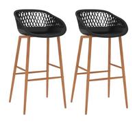 Hoopleep Lot de 2 tabourets de bar ergonomiques avec dossier bas en maille - Pieds en métal robuste aspect bois - Hauteur d'assise : 74,5 cm - Pour salle à manger, comptoir, bistro - Noir