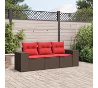 Hoopleep Lot de 3 canapés de jardin en rotin synthétique marron résistant aux UV avec coussins modulables pour terrasse, balcon et jardin