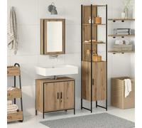 Hoopleep Lot de 3 meubles de salle de bain en bois marron avec étagère et porte, design moderne, espace de rangement pratique pour salle de bain