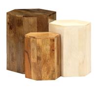 Hoopleep Lot de 3 tables à café en bois de manguier massif, tables rondes vintage fabriquées à la main, polies et lacées, pas d'assemblage nécessaire, finition marron et blanc