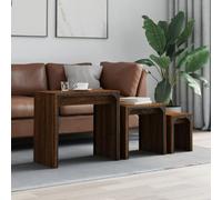 Hoopleep Lot de 3 tables gigognes aspect chêne marron, aspect bois, design industriel, peu encombrant, structure en métal robuste, polyvalente, pour salon, chambre à coucher, bureau, 60 x 35 x 56 cm