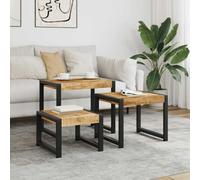 Hoopleep Lot de 3 tables gigognes en bois massif mangue, avec cadre en acier revêtu par pulvérisation, design vintage, pour salon et intérieur, 60 x 41 x 48 cm