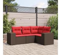 Hoopleep Lot de 4 canapés de jardin marron en rotin synthétique résistant aux intempéries avec coussins rouges confortables modulaires pour terrasse, balcon et extérieur