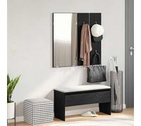 Hoopleep Lot de 4 meubles de couloir modernes en chêne noir avec banc, miroir et panneaux de garde-robe pour entrée, durable