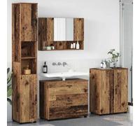Hoopleep Lot de 4 meubles de salle de bain en bois recyclé contreplaqué et métal - Design moderne - 35 x 30 x 192 cm - Avec portes - Grand espace de rangement - Pour salles de bains contemporaines