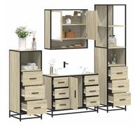 Hoopleep Lot de 4 meubles de salle de bain en chêne Sonoma - Moderne - Meuble sous lavabo avec ouverture - Armoire miroir - 2 armoires de salle de bain pour rangement