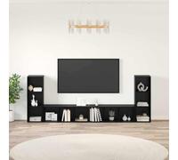 Hoopleep Lot de 4 meubles TV - Aspect chêne noir - 37 x 35 x 107,5 cm - Montage mural avec étagères réglables - Pour salon, centre de divertissement moderne