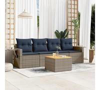 Hoopleep Lot de 5 canapés de jardin en rotin synthétique gris avec coussins - Table d'appoint pliante pour terrasse, balcon, extérieur - Résistant aux UV