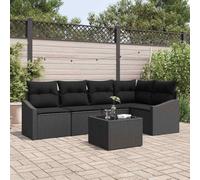 Hoopleep Lot de 6 canapés de jardin avec coussins - Noir - En polyrotin - Modulaire - Résistant aux UV - Résistant aux intempéries - Compartiments de rangement - Pour terrasse et extérieur