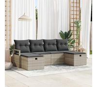 Hoopleep Lot de 6 canapés en rotin synthétique avec coussins, modulaire, résistants aux UV, compartiments de rangement, résistants aux intempéries, pour terrasse, balcon, jardin - Gris clair