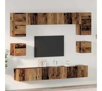 Hoopleep Lot de 8 meubles TV muraux en bois recyclé - Design moderne - Peu encombrant pour le salon - Unité de divertissement stable