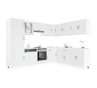 Hoopleep Lucca Ensemble de 14 meubles de cuisine, en bois et verre, modulaire, avec pieds réglables, grand espace de rangement, cuisine moderne