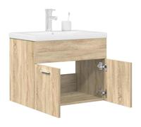Hoopleep Meuble de lavabo en chêne Sonoma avec bac encastrable, céramique blanche, 60 x 38,5 x 46 cm, combinaison pour le rangement