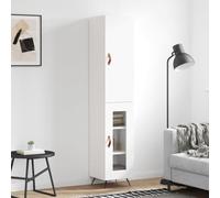 Hoopleep Meuble haut blanc, 34,5 x 34 x 180 cm, en bois avec pieds en métal, grand espace de rangement pour chambre à coucher et salon, armoire élégante