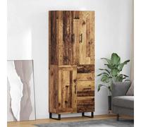 Hoopleep Meuble haut moderne avec 3 tiroirs, 3 portes, aspect bois vieilli 69,5 x 34 x 180 cm, 2 pièces pour salon, salle à manger et cuisine, espace de rangement stable