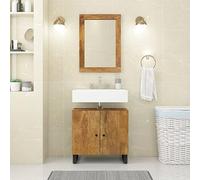 Hoopleep Meuble sous-lavabo en bois massif mangue, 62 x 33 x 58 cm, avec 2 compartiments, autoportant, pour rangement de salle de bain, design robuste