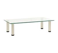 Hoopleep Meuble TV 60 x 35 x 17 cm, verre trempé transparent, acier inoxydable, stable, moderne, pour salon, chambre à coucher, électronique grand public