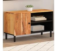 Hoopleep Meuble TV 80 x 33 x 46 cm en bois d'acacia massif, support TV robuste avec pieds en fer, console multimédia pour salon, centre de divertissement