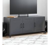 Hoopleep Meuble TV anthracite 100,5 x 39 x 43,5 cm, en acier laminé à froid, support TV robuste avec 3 portes, table de divertissement facile d'entretien pour le salon, pivotant