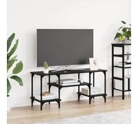 Hoopleep Meuble TV, aspect chêne noir, 102 x 35 x 45,5 cm, matériau en bois, support TV stable avec pieds flèches, pour salon, centre de divertissement