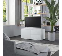 Hoopleep Meuble TV blanc 80 x 34 x 36 cm en bois robuste avec 2 tiroirs, 1 compartiment et porte, idéal pour le salon, la chambre à coucher, les divertissements