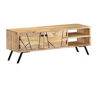 Hoopleep Meuble TV en bois de manguier massif - 110 x 30 x 40 cm - Buffet robuste pour salon, chambre à coucher - Rangement multimédia - Finition bois naturel