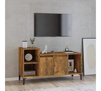 Hoopleep Meuble TV en chêne fumé 100 x 35 x 55 cm - Matériau du bois - Support TV robuste avec espace de rangement pour salon, chambre à coucher