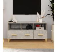 Hoopleep Meuble TV gris béton 102 x 36 x 50 cm, matériau en bois avec eucalyptus - Support TV moderne pour salon, centre de divertissement avec espace de rangement