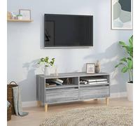 Hoopleep Meuble TV gris Sonoma - 100 x 34,5 x 44,5 cm - Matériau bois avec pieds en bois d'eucalyptus - Support TV stable pour salon