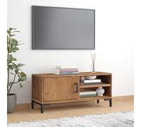 Hoopleep Meuble TV marron 90 x 30 x 40 cm, en pin massif, design industriel, avec 3 compartiments et porte, pour salon et chambre à coucher, meuble TV robuste