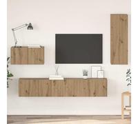 Hoopleep Meuble TV mural 4 pièces en bois de chêne artisanal, design modulaire, espace de rangement pour salon, centre multimédia, 160 cm de large