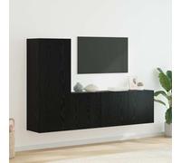 Hoopleep Meuble TV mural, 5 pièces, aspect chêne noir, aspect bois, largeur 240 cm, design moderne, centre de divertissement pour salon, peu encombrant