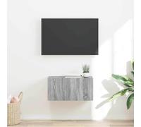 Hoopleep Meuble TV mural gris Sonoma - 60 x 31 x 29,5 cm - En bois - Étagère murale pour téléviseurs, médias, salon - Élégant et peu encombrant