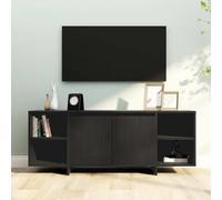 Hoopleep Meuble TV noir 130 x 35 x 50 cm, en bois d'ingénierie du bois, avec 2 portes, console multimédia pour le salon, stable et durable