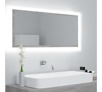 Hoopleep Miroir de salle de bain LED gris béton 100 x 8,5 x 37 cm, miroir mural moderne en acrylique pour salle de bain, avec éclairage RVB, montage horizontal ou vertical, miroir de vanité élégant