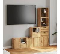 Hoopleep ODDA Ensemble de 4 meubles de salon en pin massif finition cire de miel, 79 x 24 x 40 cm, meuble TV, espace de rangement pour salon, centre multimédia