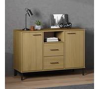 Hoopleep Oslo - Buffet avec pieds en métal - Marron - 113 x 40 x 77 cm - Pin massif - Espace de rangement pour salon, couloir, chambre à coucher - Meuble robuste