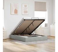 Hoopleep Ottoman Cadre de lit de rangement Queen Size, lit plate-forme en velours gris clair, 140 x 190 cm avec élévateur hydraulique, pas besoin de boîte à ressort, lattes en métal et en bois pour