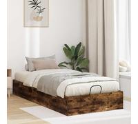 Hoopleep Ottoman Cadre de lit en chêne fumé 193 x 75,5 x 25 cm, lit moderne avec vérin à gaz, espace de rangement spacieux, cadre robuste pour matelas, montage facile