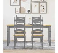 Hoopleep Panama Ensemble table à manger et 4 chaises en pin massif Gris 160 x 80 x 75 cm Finition cire miel pour salle à manger et cuisine