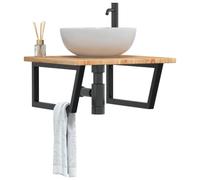 Hoopleep Plateau de lavabo avec support, 60 x 60 x 2,5 cm, chêne massif, acier noir, montage mural, étagère de salle de bain peu encombrante, robuste et durable, design moderne