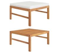 Hoopleep Repose-pieds avec coussin crème, teck massif, 62,5 x 62,5 x 30 cm, pour terrasse, jardin et extérieur, robuste et durable