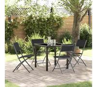 Hoopleep Salon de jardin 5 pièces en acier revêtu par pulvérisation noir, chaises pliantes, table réglable en hauteur pour terrasse, balcon, extérieur