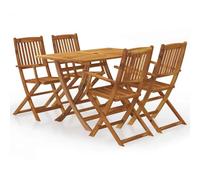 Hoopleep Salon de jardin pliable en bois d'acacia massif, ensemble de salle à manger d'extérieur pour terrasse et balcon, avec trou pour parasol, marron, meubles durables