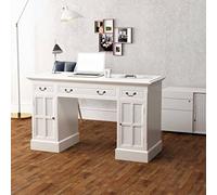 Hoopleep Secrétaire en MDF et bois de pin avec 3 tiroirs et 2 compartiments d'armoire, pour chambre à coucher et bureau, blanc, 140 x 48 x 80 cm, rangement moderne