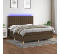 Hoopleep Sommier à Lattes avec Matelas Ressorts Ensachés et Bande LED, Tissu Durable Marron Foncé, Tête de Lit Réglable, 160x200 cm