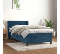Hoopleep Sommier à Lattes Bleu Foncé 90x190 cm, Cadre de Lit en Velours Doux avec Tête Réglable, Matelas à Ressorts Ensachés Confort Moyen-Dur, Ensemble de Literie Complet